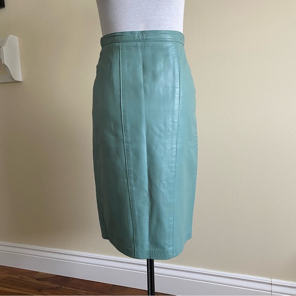 vintage danier leather turquoise skirt - Picture 6 of 11
